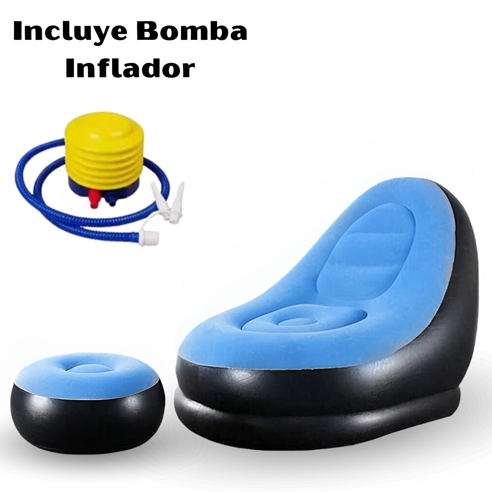 Sofá Sillón Inflable Portátil Con Puff Reposa Pies 2 Piezas