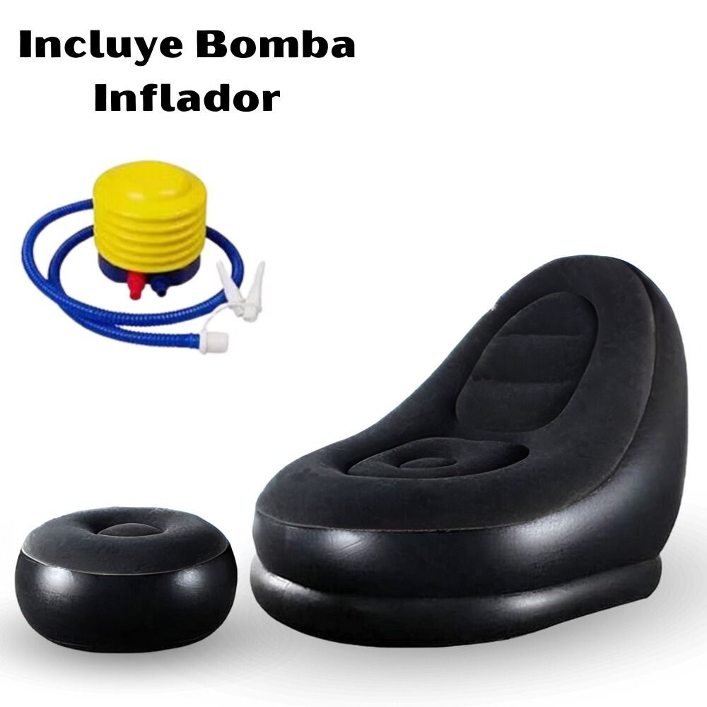 Sofá Sillón Inflable Portátil Con Puff Reposa Pies 2 Piezas