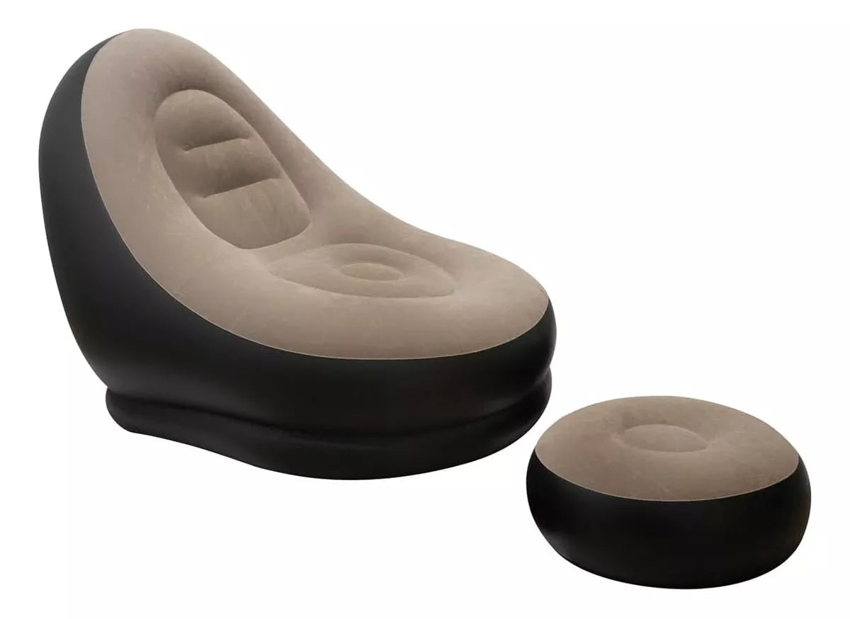 Sofá Sillón Inflable Portátil Con Puff Reposa Pies 2 Piezas