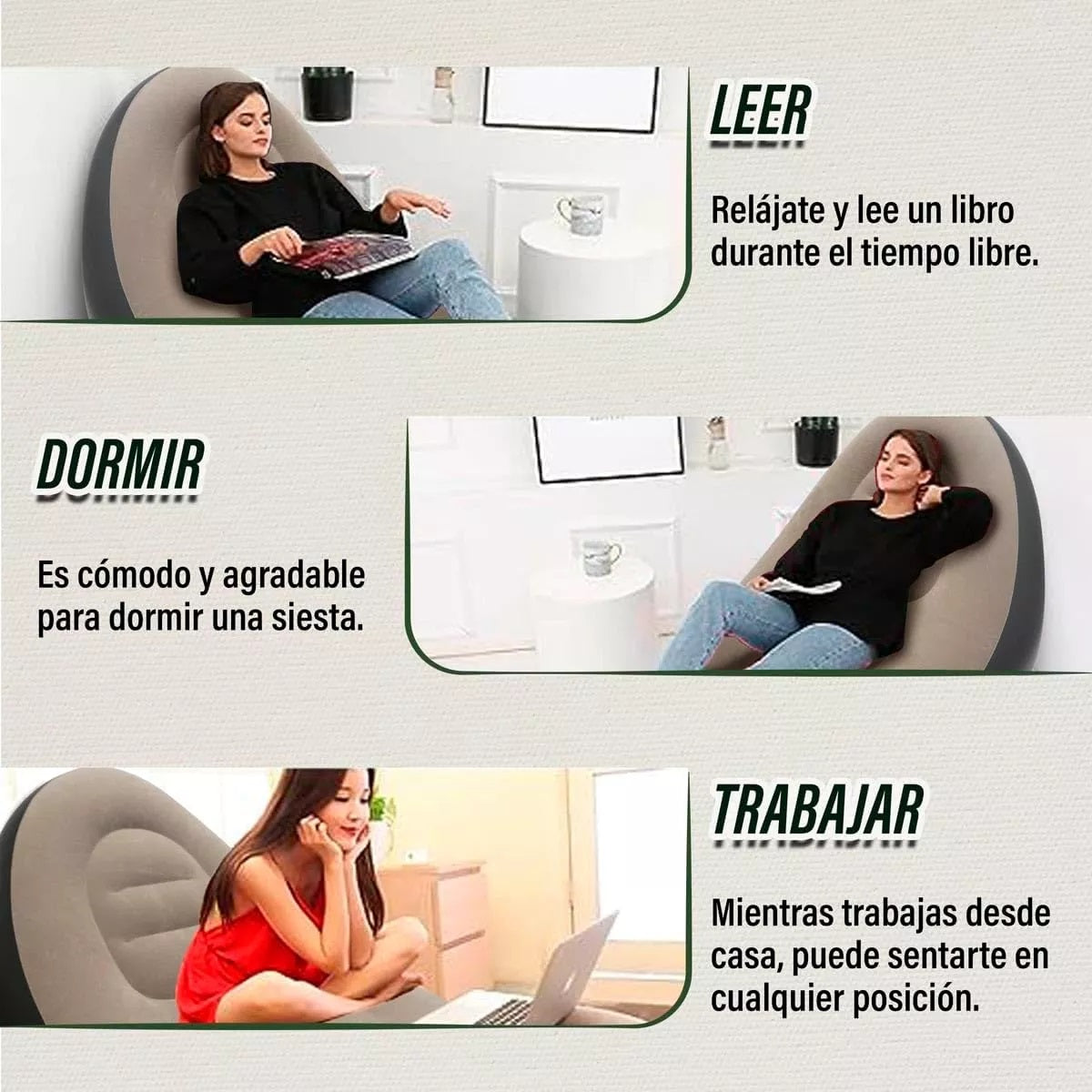 Sofá Sillón Inflable Portátil Con Puff Reposa Pies 2 Piezas