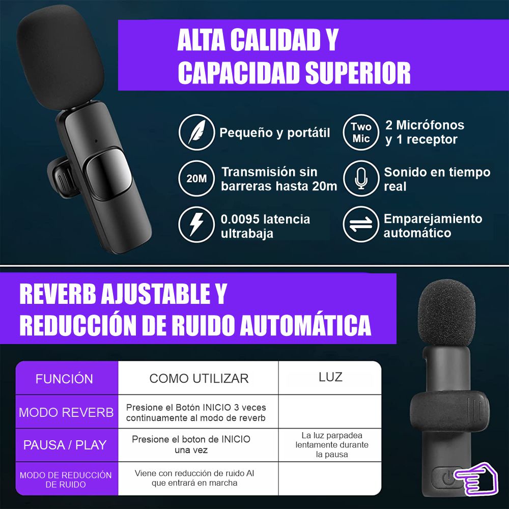 Micrófono De Solapa Inalámbrico Doble para Iphone Lightning - F4