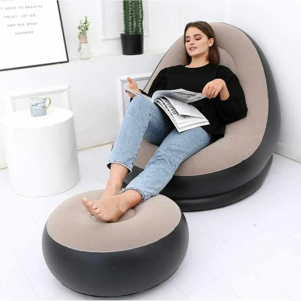 Sofá Sillón Inflable Portátil Con Puff Reposa Pies 2 Piezas